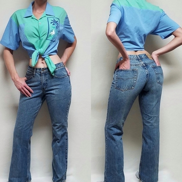VINTAGE 1990s Jordache Stone Wash Mid Rise Distressed Flared Jeans 4 - Picture 1 of 10